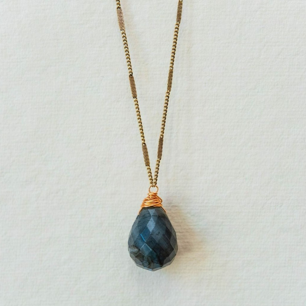 Zara Drop Necklace – The Perfect Gift of Timeless Elegance and Artisan Craftsmanship Necklaces Bella Vita Jewelry Labradorite Antique Gold Plated