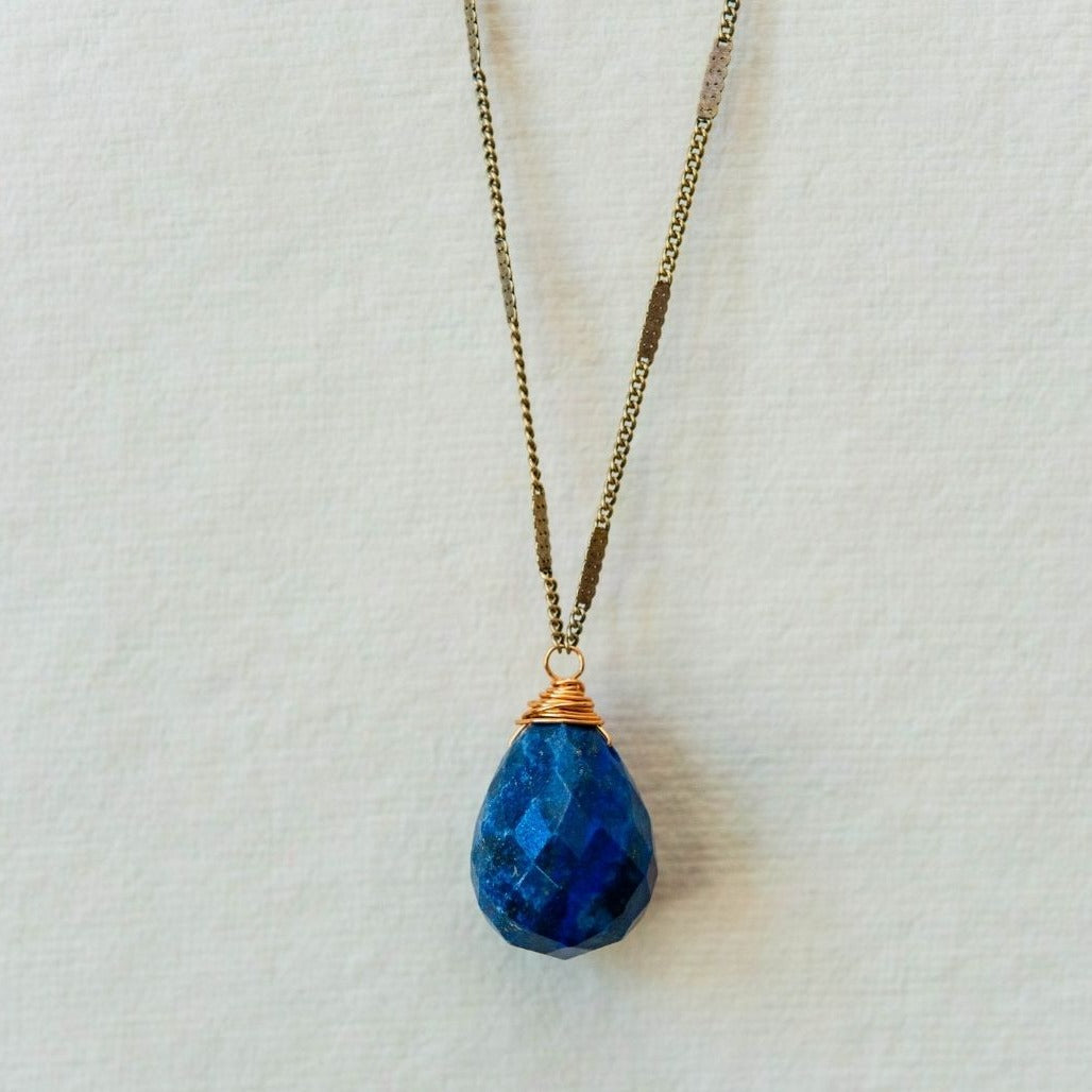 Zara Drop Necklace – The Perfect Gift of Timeless Elegance and Artisan Craftsmanship Necklaces Bella Vita Jewelry Lapis Antique Gold Plated