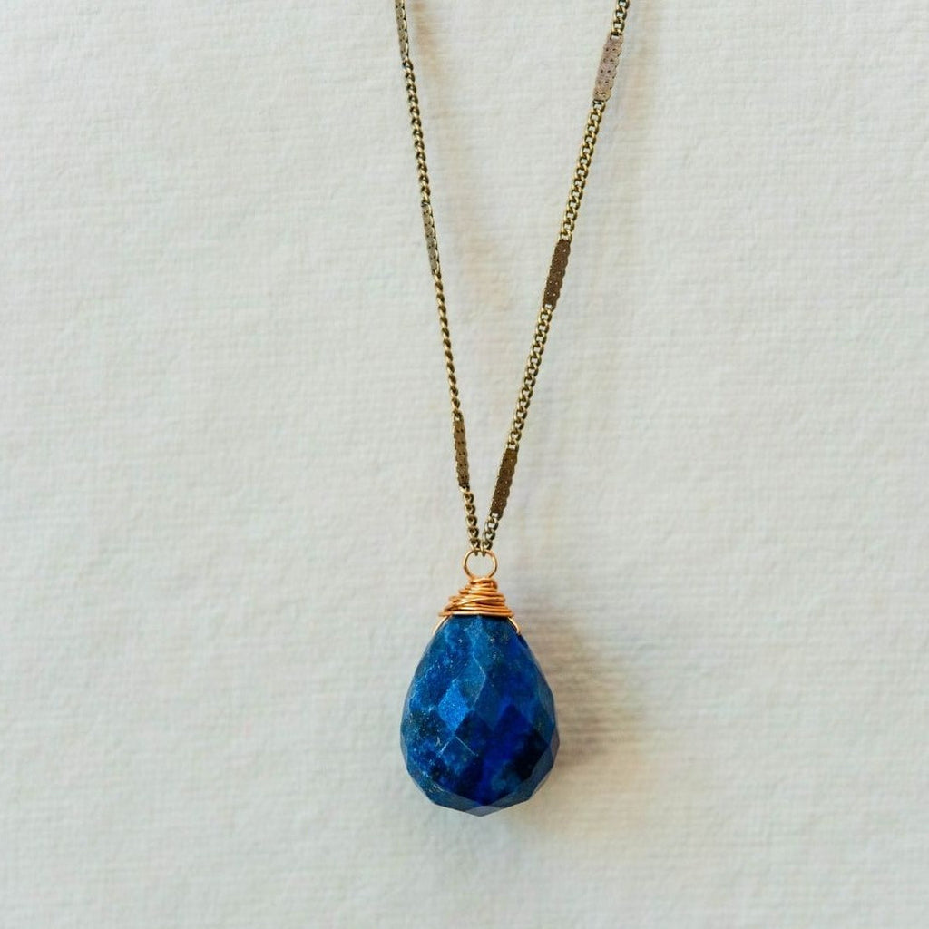 Zara Drop Necklace Necklaces Bella Vita Jewelry Lapis Antique Gold Plated 