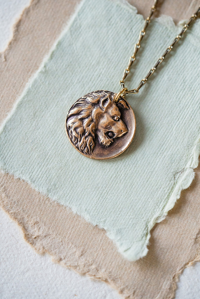 Lion Heirloom Button Necklace Charm + Pendant Necklaces Bella Vita Jewelry   