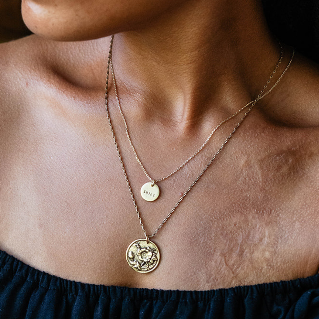 Hand Stamped Gold Charm Necklace Charm + Pendant Necklaces Bella Vita Jewelry   