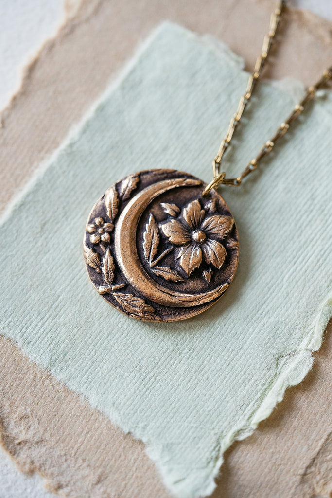 "Moon Flower" Heirloom Button Necklace Charm + Pendant Necklaces Bella Vita Jewelry   