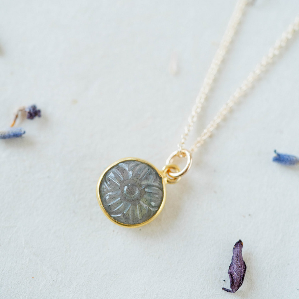 Labradorite Flower Necklace Charm + Pendant Necklaces Bella Vita Jewelry   