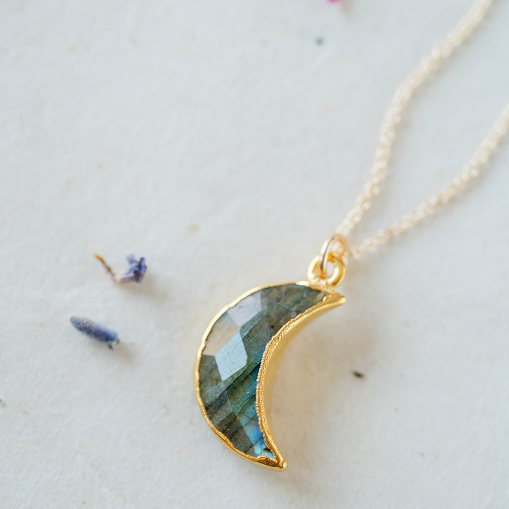 Labradorite Crescent Moon Necklace Charm + Pendant Necklaces Bella Vita Jewelry   
