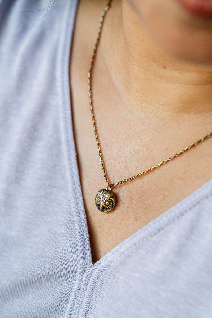 Owl Heirloom Button Necklace Charm + Pendant Necklaces Bella Vita Jewelry   