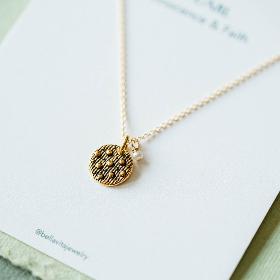 Dainty Birthstone Button Charm Necklace Charm + Pendant Necklaces Bella Vita Jewelry Pearl (June) Gold Plated Charm/14K GF Chain 