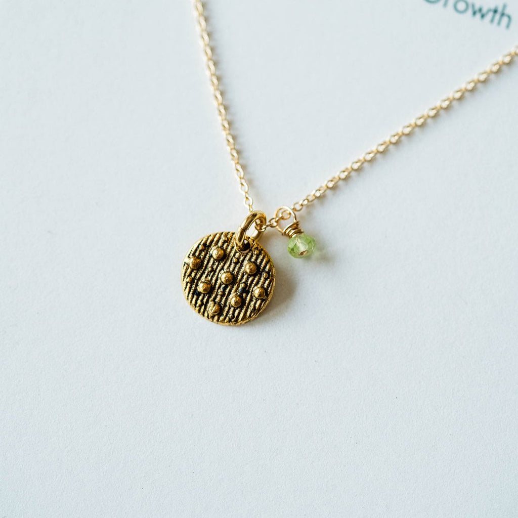 Dainty Birthstone Button Charm Necklace Charm + Pendant Necklaces Bella Vita Jewelry Peridot (August) Gold Plated Charm/14K GF Chain 