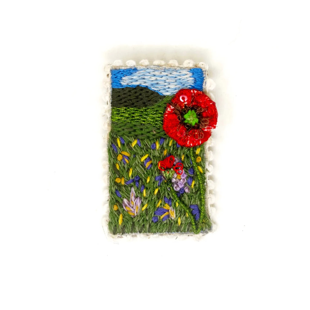 Hand Embroidered Brooch Brooches + Pins Trovelore Poppies in the Grassland (size: 1.5" W x 2.25" T)  