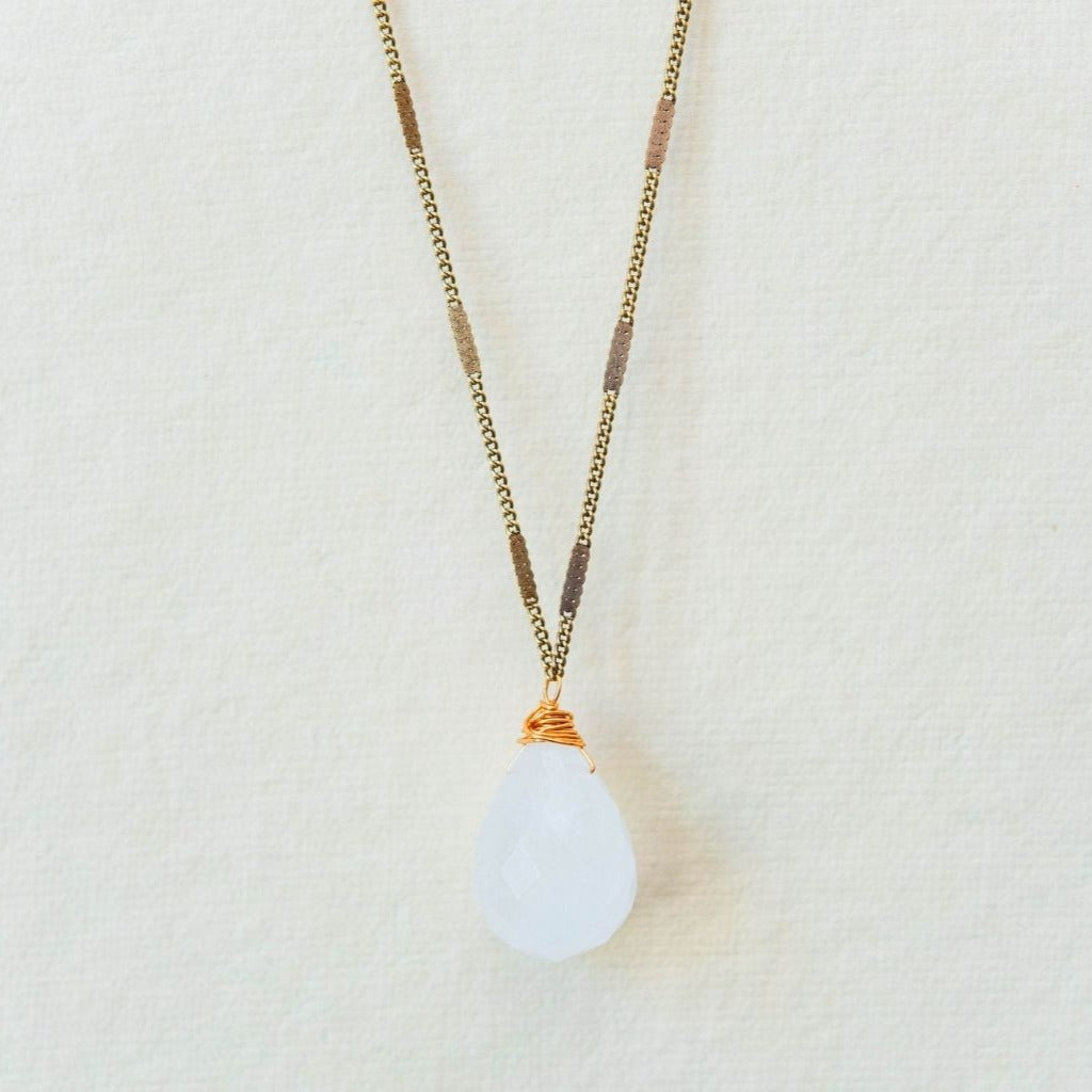 Zara Drop Necklace Necklaces Bella Vita Jewelry Quartz Crystal Antique Gold Plated 