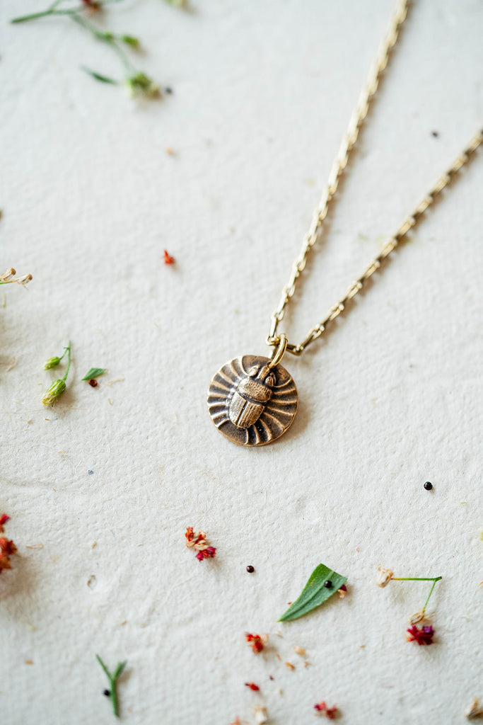 Scarab Heirloom Button Necklace Charm + Pendant Necklaces Bella Vita Jewelry   