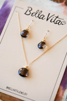 Natural Stone Jewelry Gift Sets Charm + Pendant Necklaces Bella Vita Jewelry Smokey Quartz 14k Gold Filled 