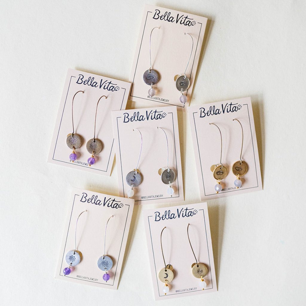 Sun + Crescent Charm Earrings Dangle Earrings Bella Vita Jewelry   
