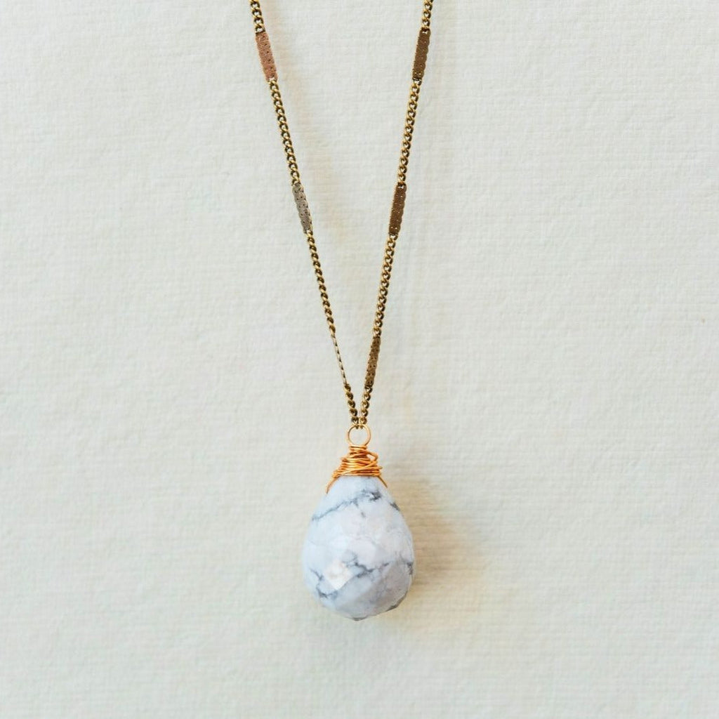 Zara Drop Necklace Necklaces Bella Vita Jewelry White Howlite Antique Gold Plated 