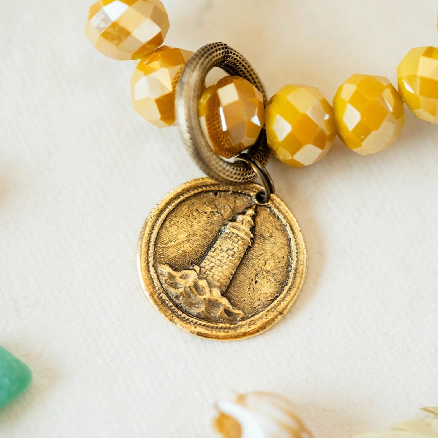 Yacht Rock Lighthouse Charm Bracelet Beaded Bangles Bella Vita Jewelry Gold Plated