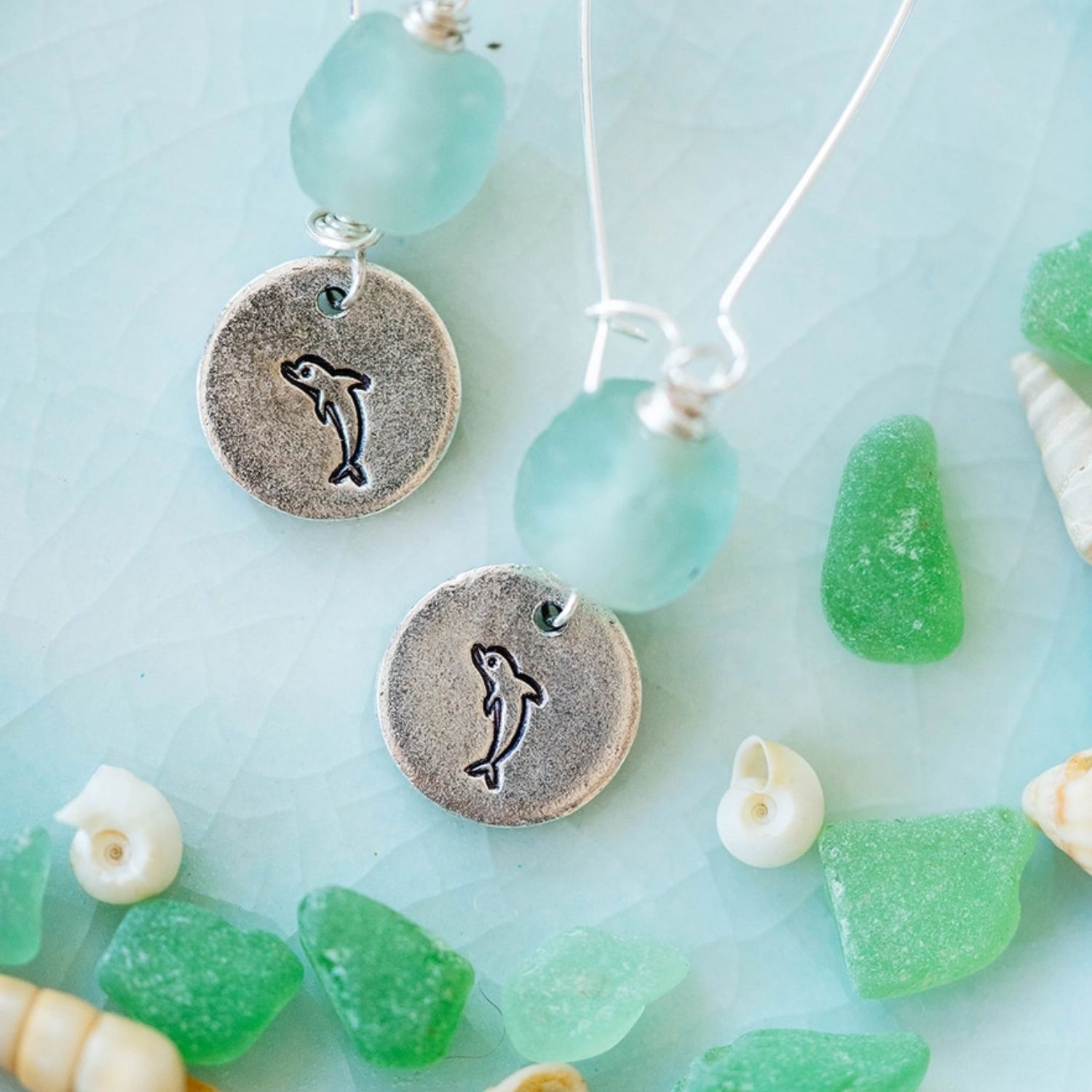 Yacht Rock Beach Charm Earrings Dangle Earrings Bella Vita Jewelry Silver Plated Dolphin