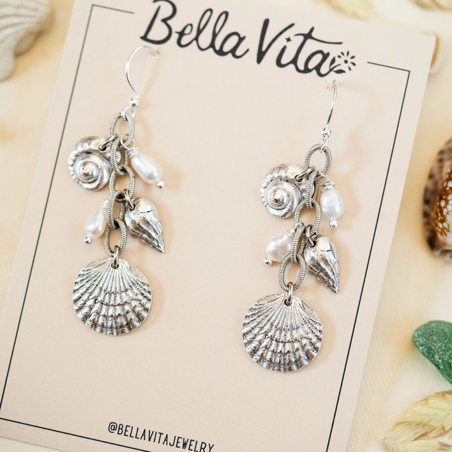 Yacht Rock Shell Earrings Dangle Earrings Bella Vita Jewelry Antique Pewter