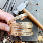 Hand-Stamped Mom Cuff Bracelets – Perfect Gift for Moms and Pet Moms Cuffs Bella Vita Jewelry Brass Mama Bear Font A (small block)