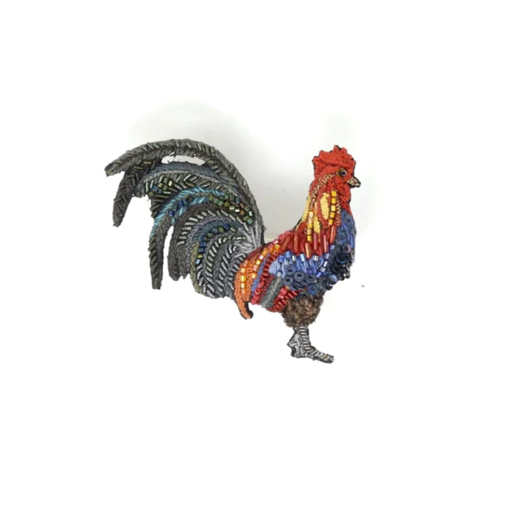 Hand Embroidered Brooch Brooches + Pins Trovelore Farm Rooster (size: 2.25" W x 2.5" T)  