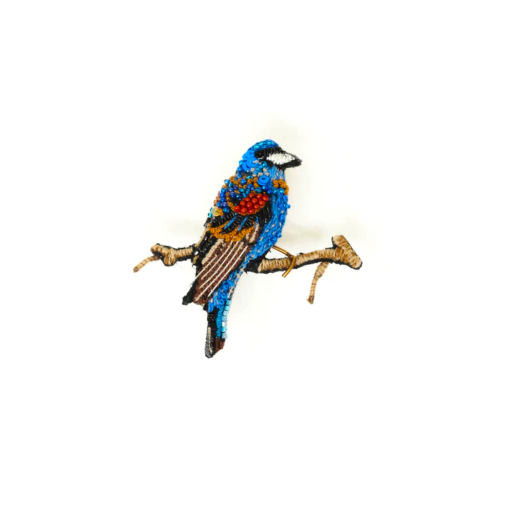 Hand Embroidered Brooch Brooches + Pins Trovelore Indigo Bunting (size: 2.25" W x 2.5" T)  