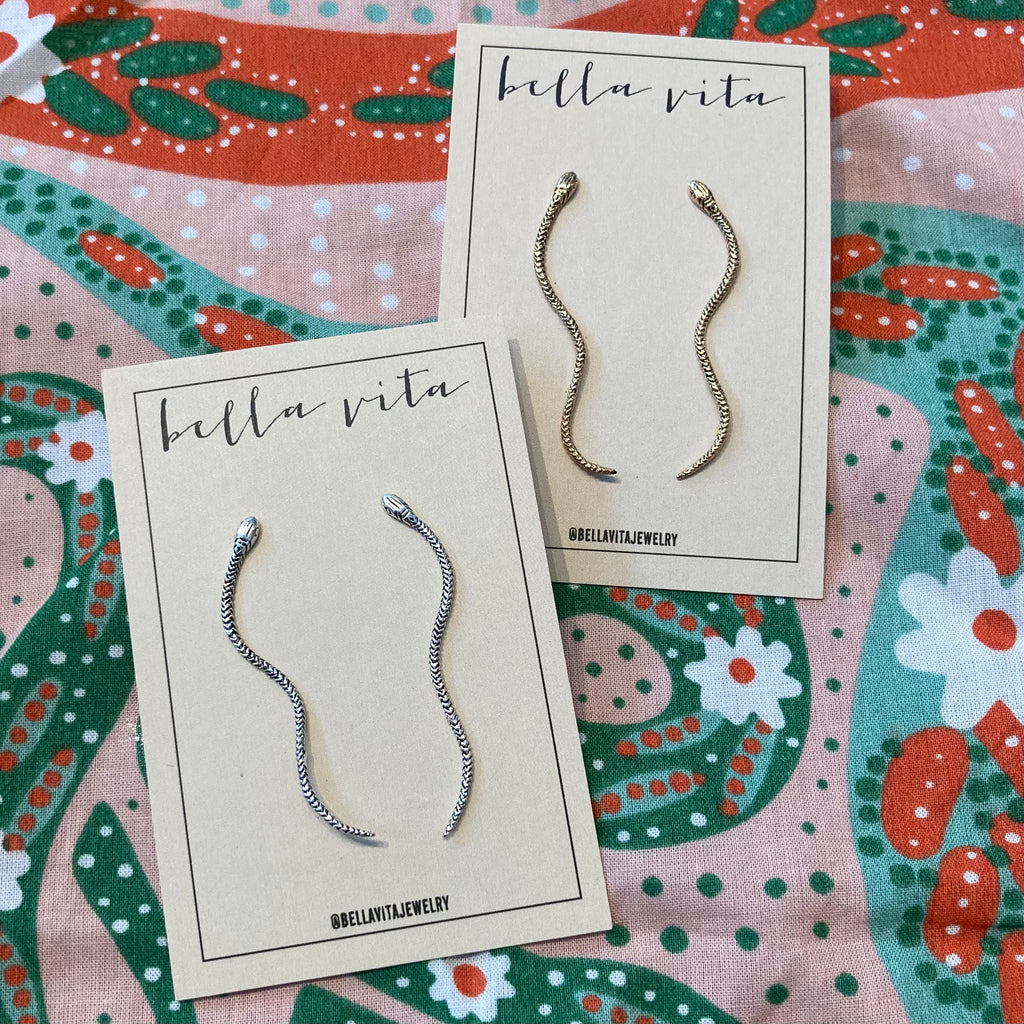 Long Snake Earrings Stud + Post Earrings Semaki & Bird   