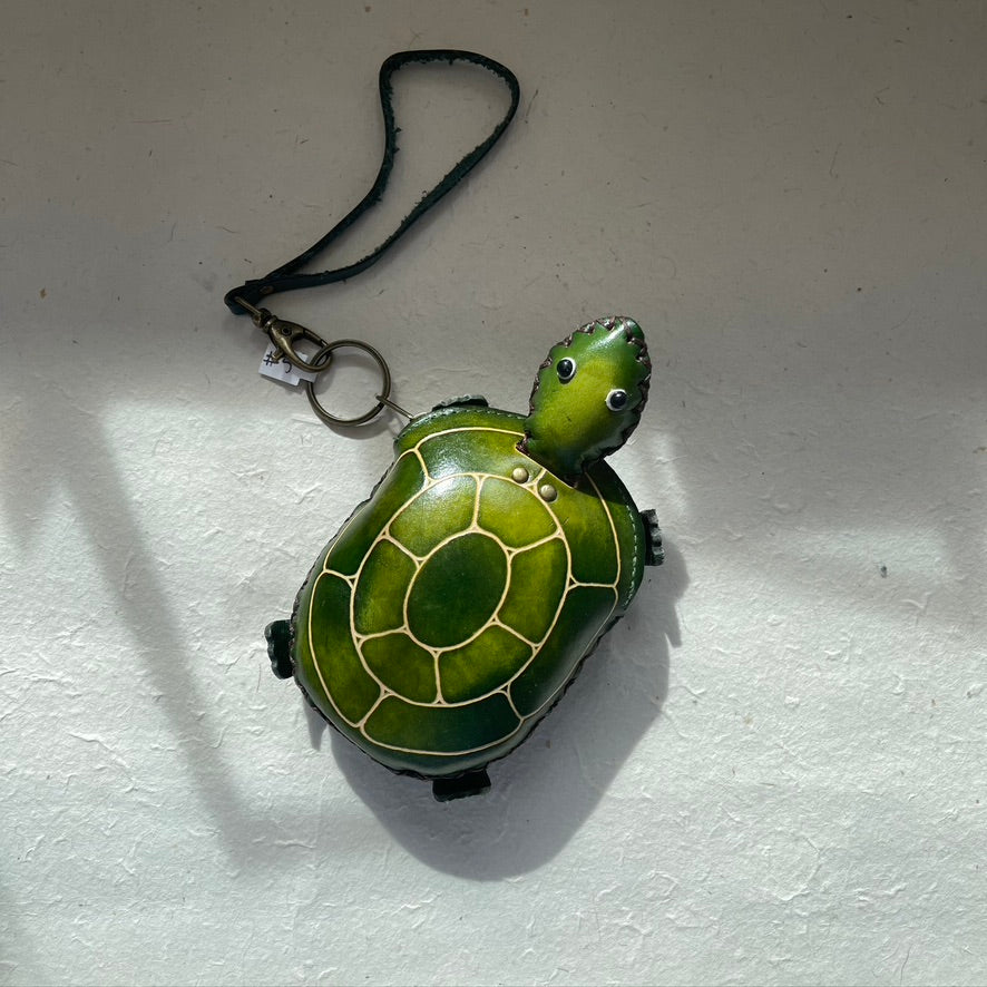 Handmade Leather Coin Wristlet Kids Sunflower Handmade #5 Turtle  