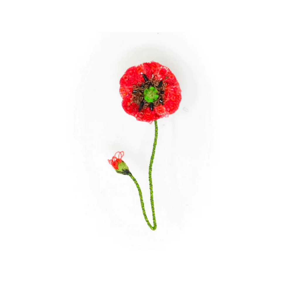 Hand Embroidered Brooch Brooches + Pins Trovelore Shirley Poppy (size: 1.5" W x 3" T)  