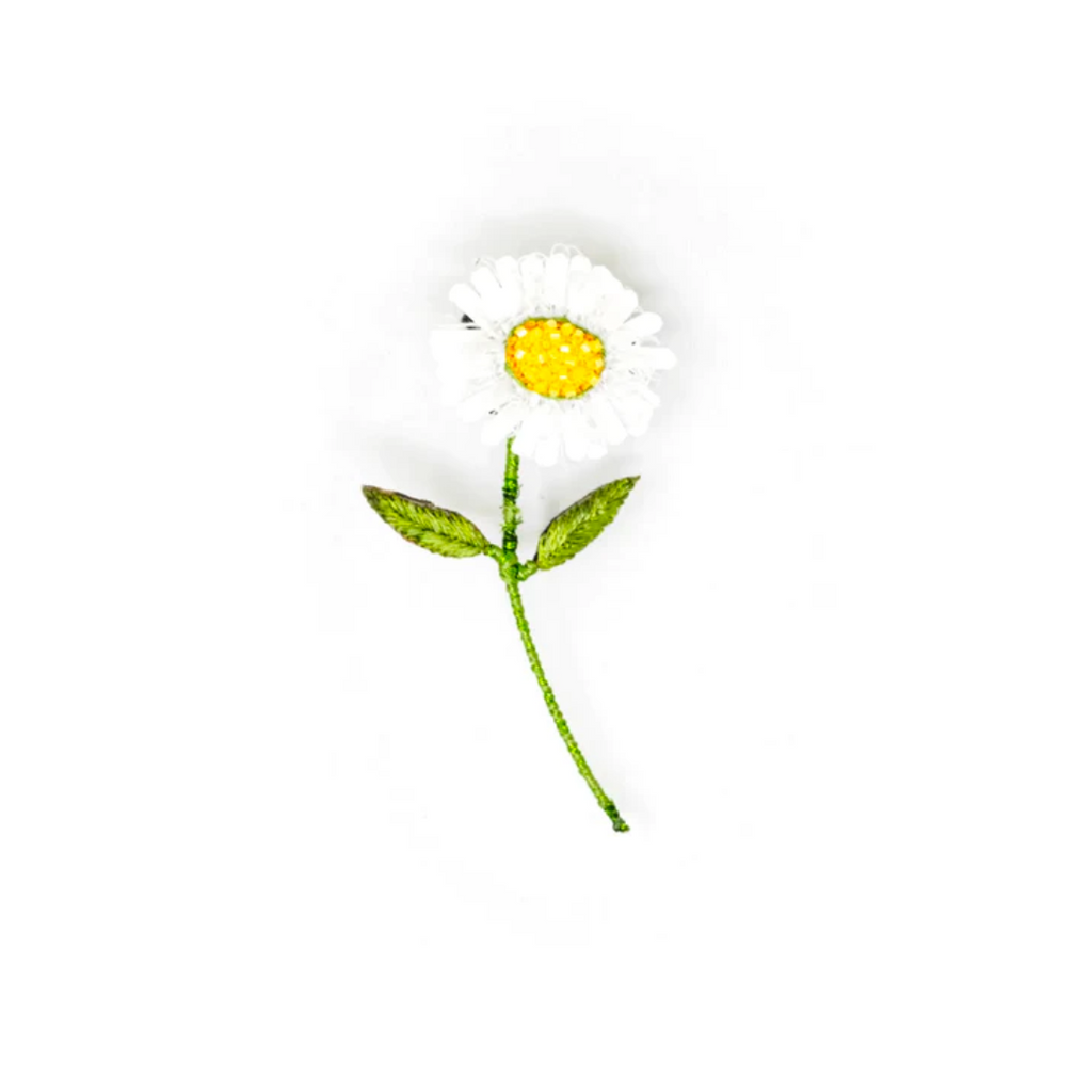 Hand Embroidered Brooch Brooches + Pins Trovelore White Daisy (size: 1.25" w x 3" T)  