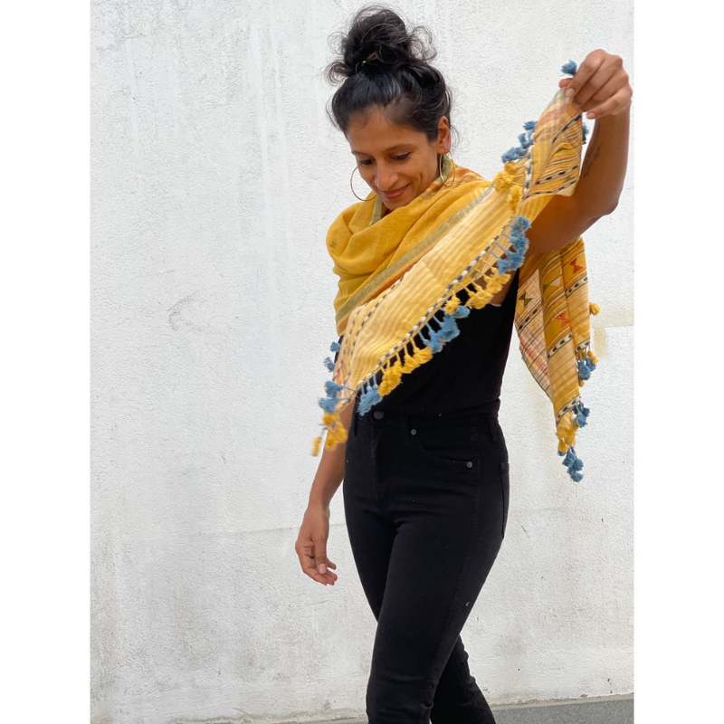 Kala Cotton Shawls w/ Tassels SALE Lifestyle Sale Yellow  
