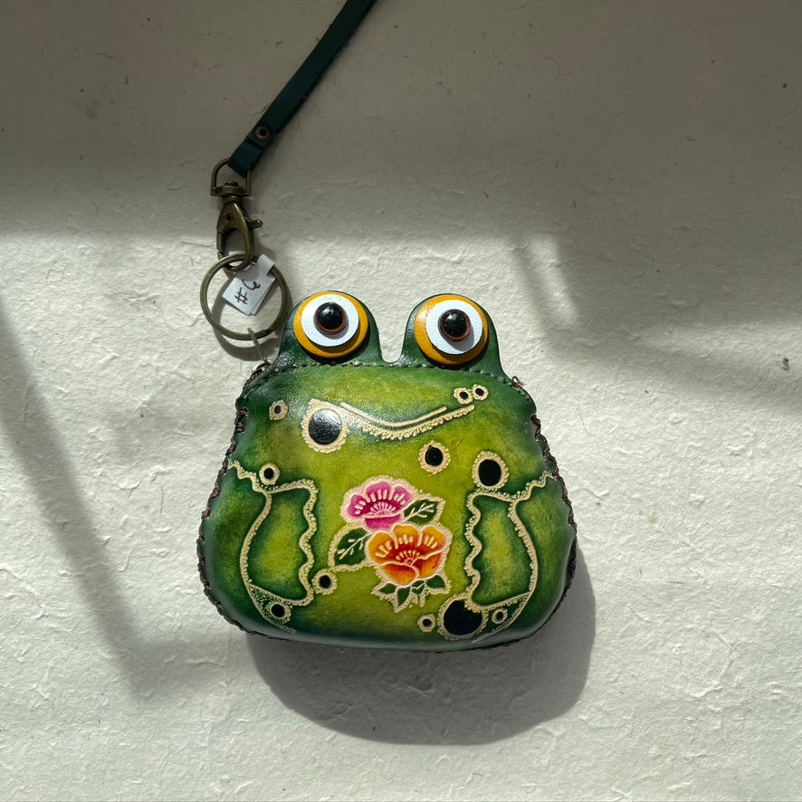 Handmade Leather Coin Wristlet Kids Sunflower Handmade #6 Frog  