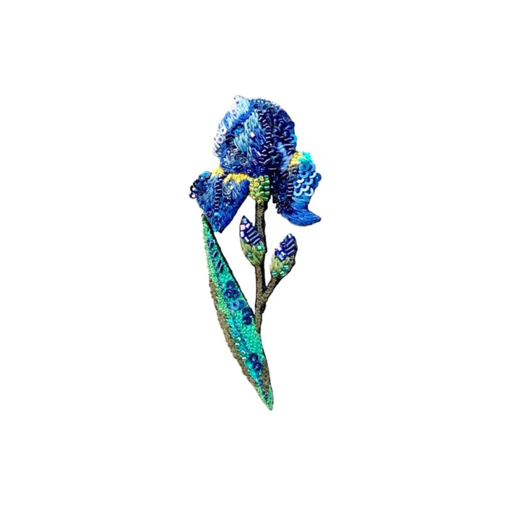 Hand Embroidered Brooch Brooches + Pins Trovelore Wild Iris (size: 1.5" W x 3.5" T)  