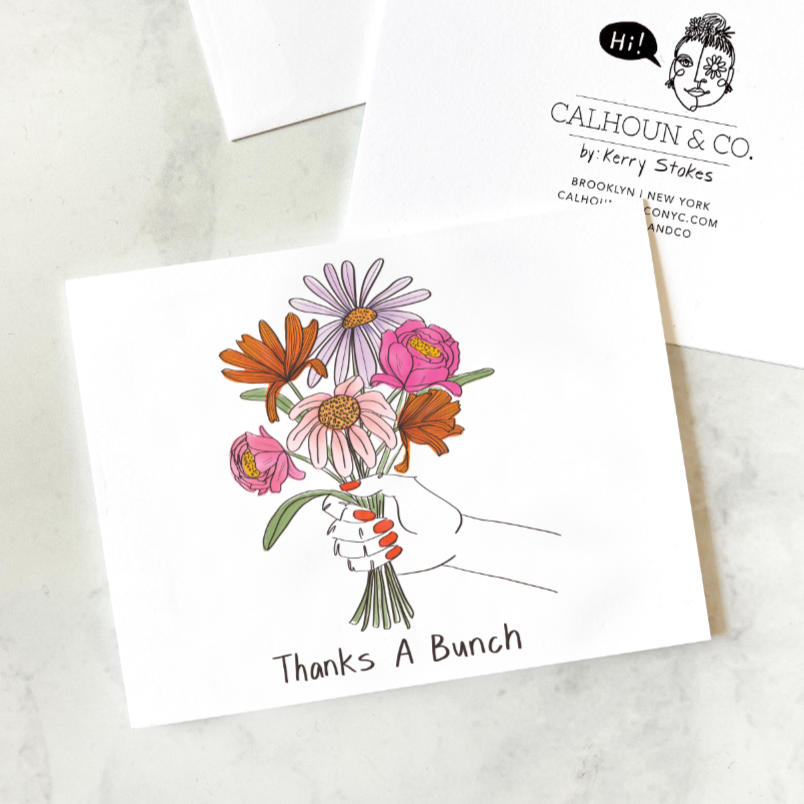 Thanks A Bunch Bouquet Hand Flower Greeting Card Stationery + Pencils Calhoun & Co.   