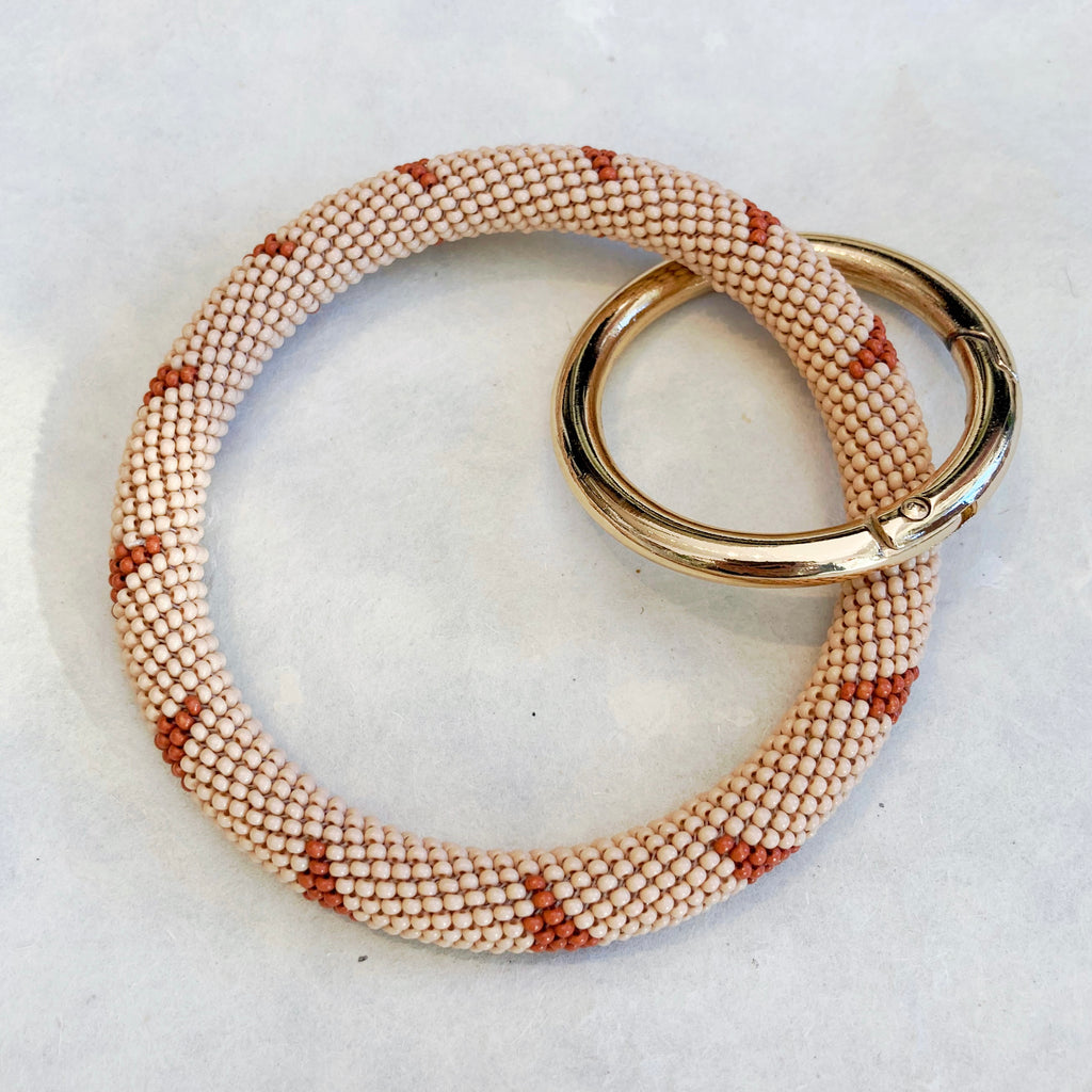 Beaded Key Ring w/ Gold Clip Key Chains Ink + Alloy Stripe - Pink/Rust  