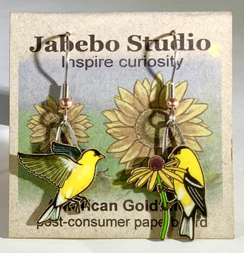 Upcycled Nature Inspired Earrings Dangle Earrings Jabebo American Goldfinch  