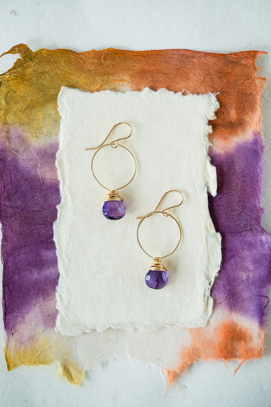 Gemstone "Megan" Hoops Hoop Earrings Bella Vita Jewelry 14K Gold FIll Amethyst 