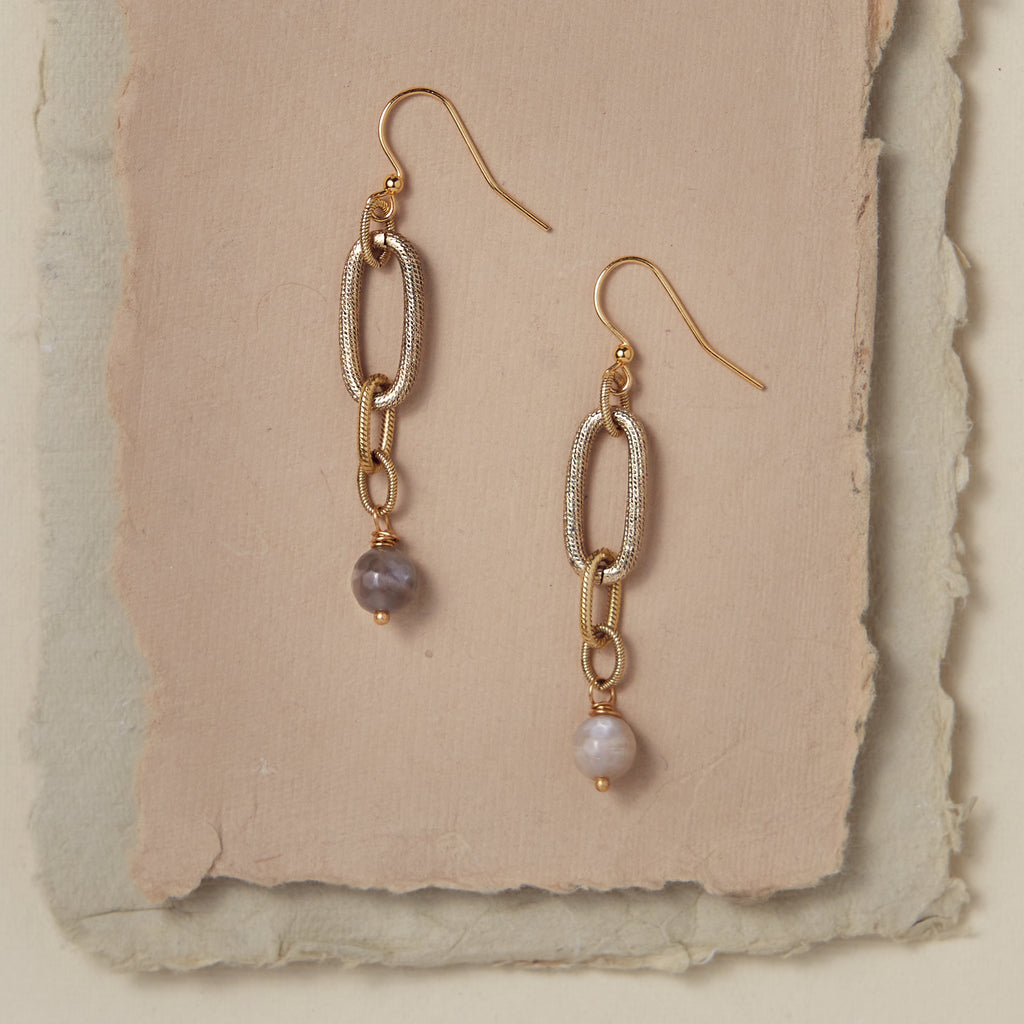 Artemis Chain Link Earring Dangle Earrings Bella Vita Jewelry Gray Moonstone Gold Plated  