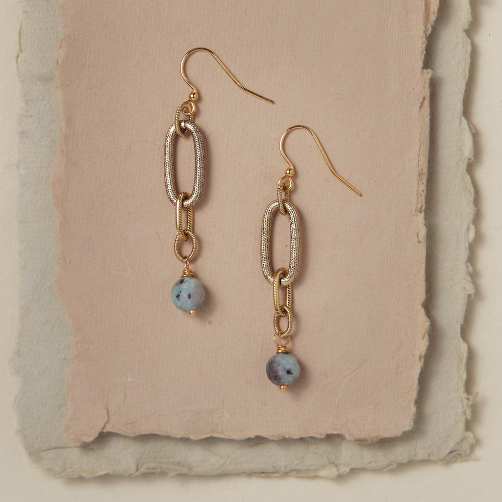 Artemis Chain Link Earring Dangle Earrings Bella Vita Jewelry Kiwi Jasper Gold Plated  