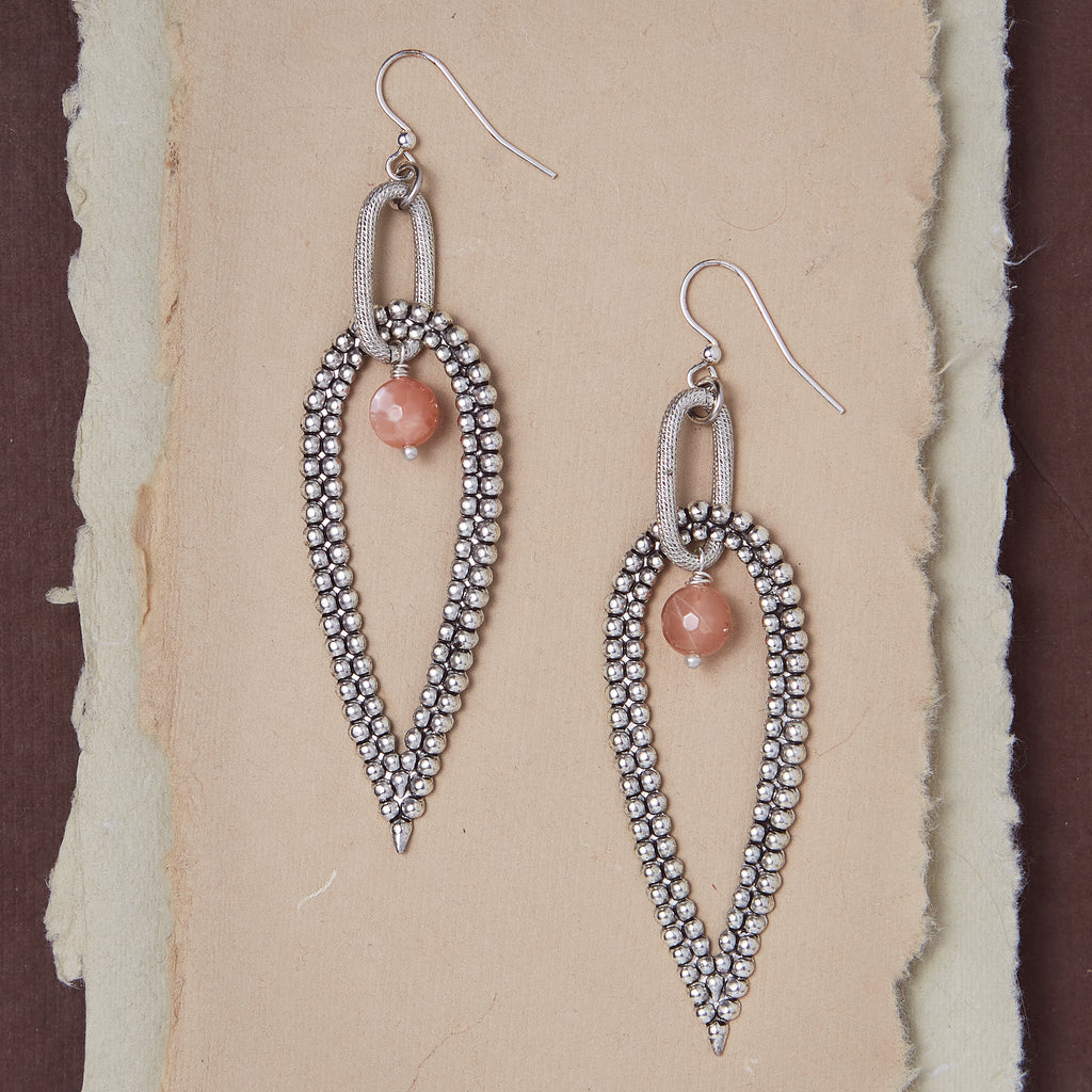 Vera Earrings Dangle Earrings Bella Vita Jewelry Peach Moonstone Silver Plated  