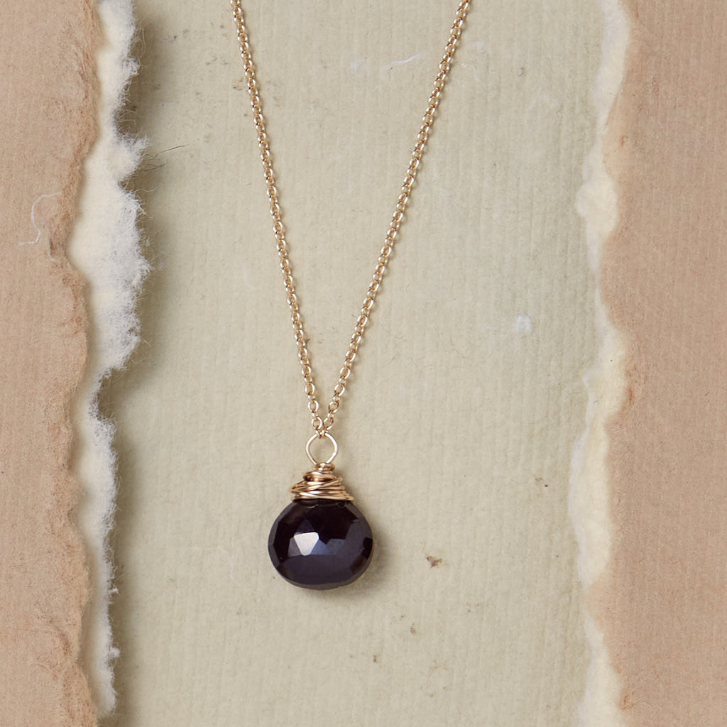 Black Spinel Necklace Charm + Pendant Necklaces Bella Vita Jewelry 16" 14K Gold Filled 
