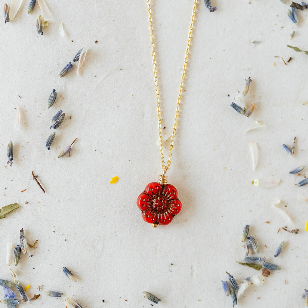 Flower Power Large Chain Necklace Charm + Pendant Necklaces Bella Vita Jewelry Gold Plated Burnt Orange 