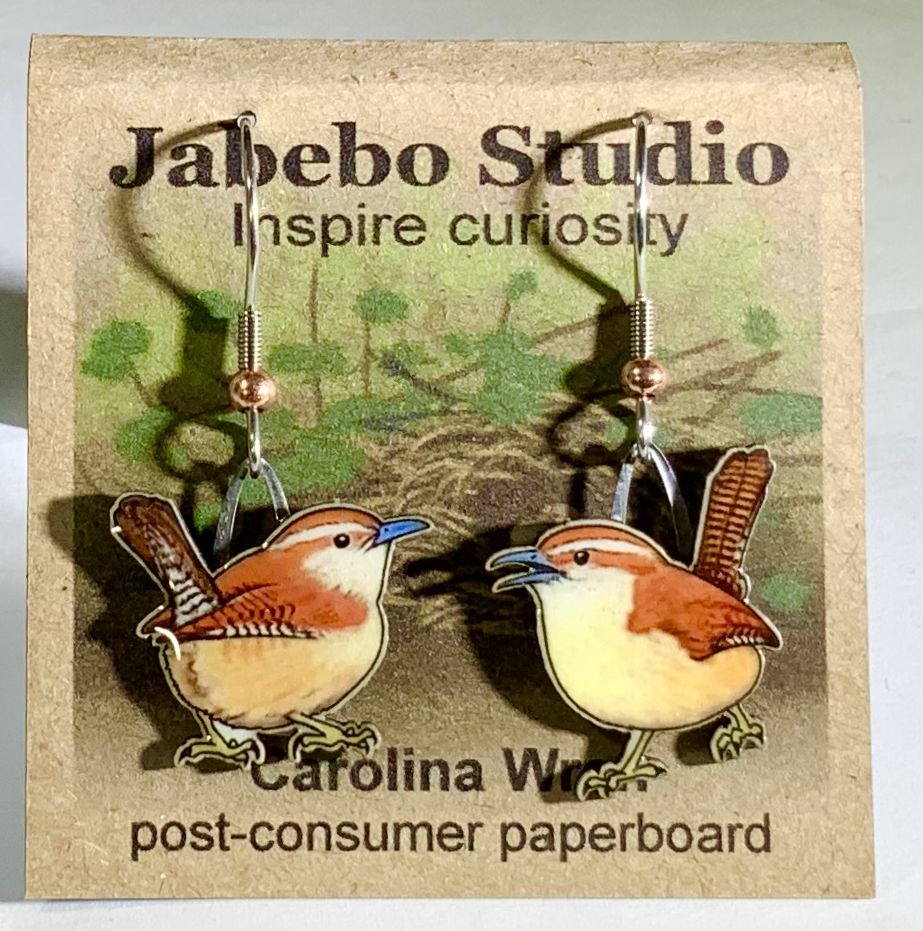 Upcycled Nature Inspired Earrings Dangle Earrings Jabebo Carolina Wren  