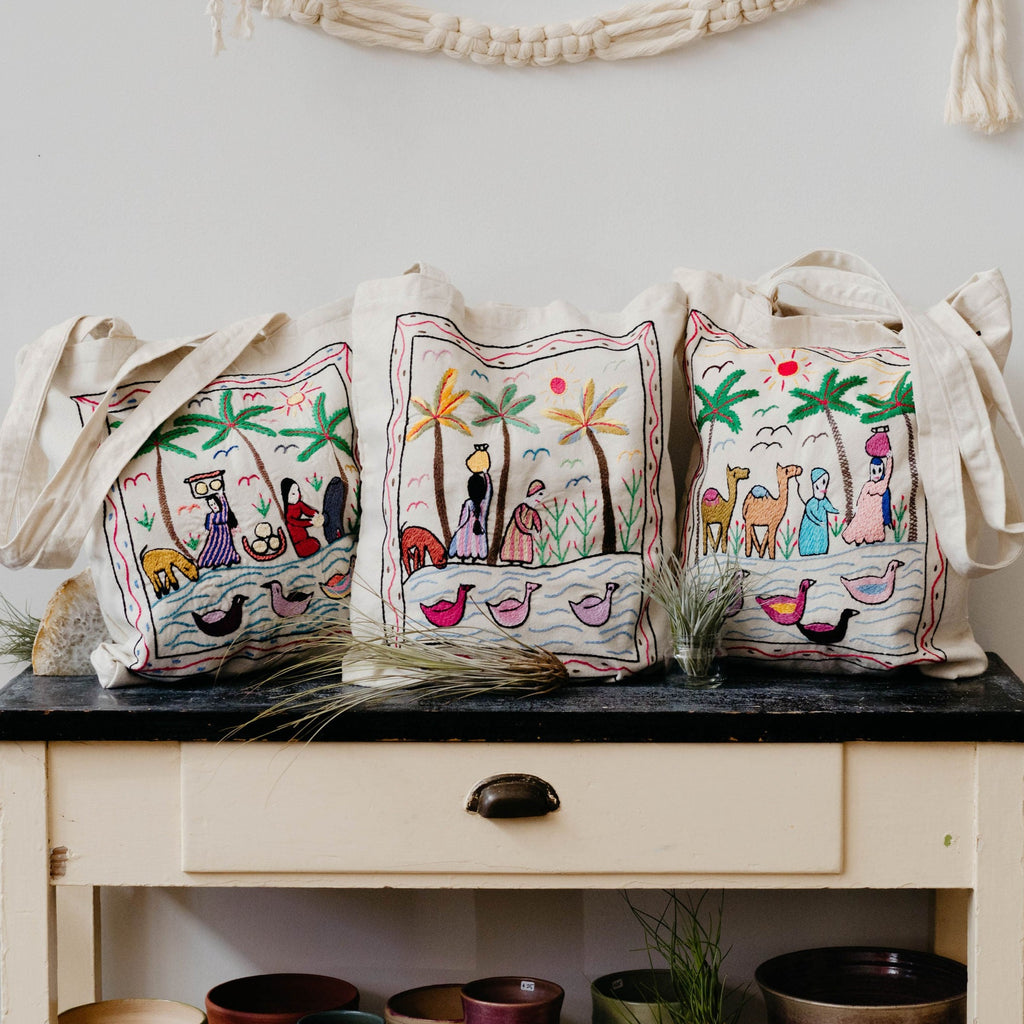 Embroidered Tote Bag Bags + Totes Gebraa Egyptian Craft   