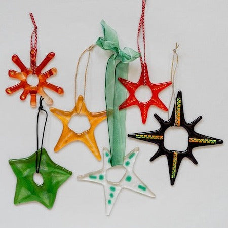 Handmade Glass Star Ornaments Holiday Jann Greenland   