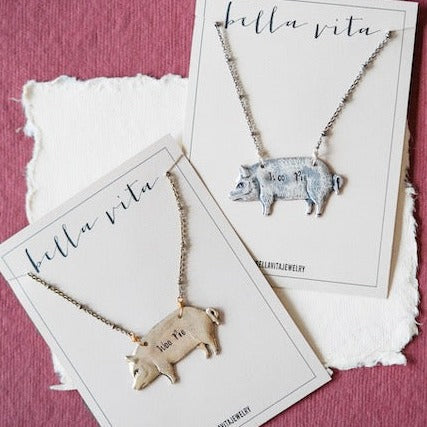 Hand Stamped Woo Pig Necklace Charm + Pendant Necklaces Bella Vita Jewelry   