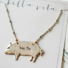 Hand Stamped Woo Pig Necklace Charm + Pendant Necklaces Bella Vita Jewelry Gold Plated Pig/Antique Gold Plated Chain  