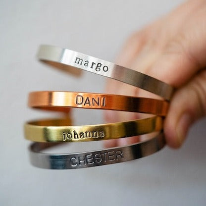 Custom Hand-Stamped Name Cuff – Personalized Family Jewelry