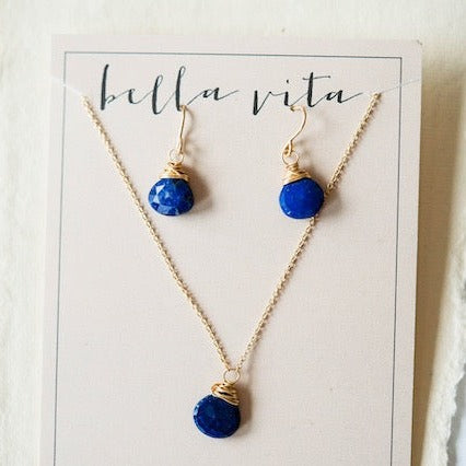 Natural Stone Jewelry Gift Sets Charm + Pendant Necklaces Bella Vita Jewelry Lapis Sterling Silver 