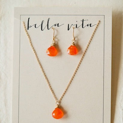 Natural Stone Jewelry Gift Sets Charm + Pendant Necklaces Bella Vita Jewelry Carnelian Sterling Silver 