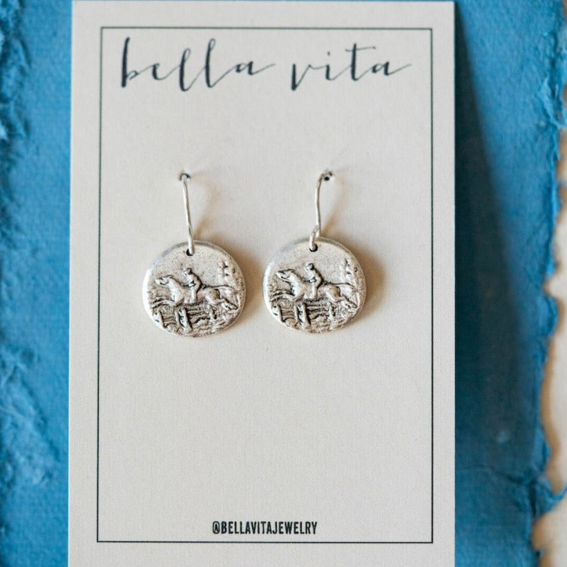 Bitty Buttons Jumping Horse Earring Dangle Earrings Bella Vita Jewelry   