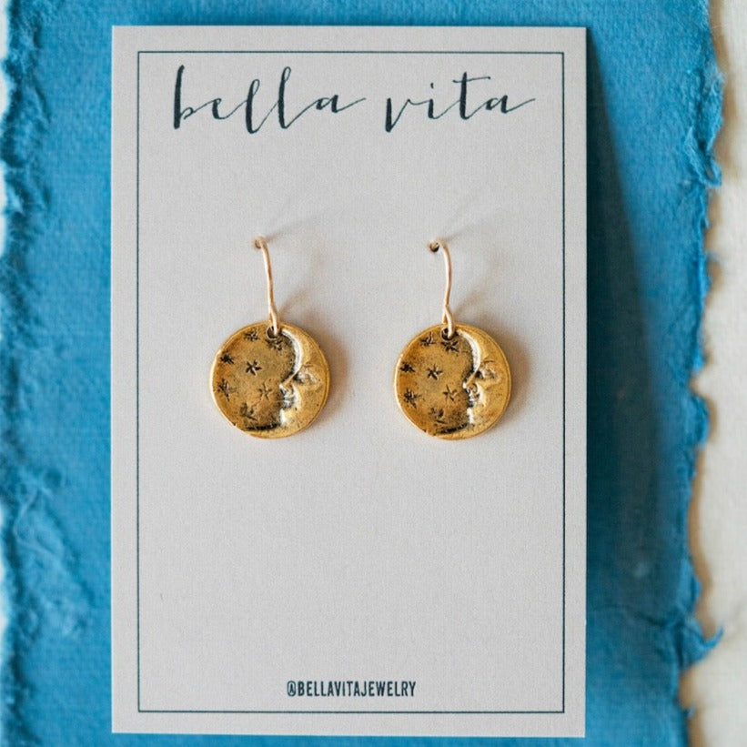 Bitty Buttons Moon & Stars Earring Dangle Earrings Bella Vita Jewelry   