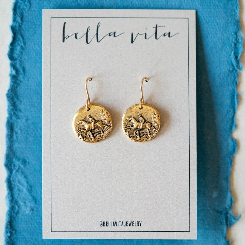 Bitty Buttons Jumping Horse Earring Dangle Earrings Bella Vita Jewelry   